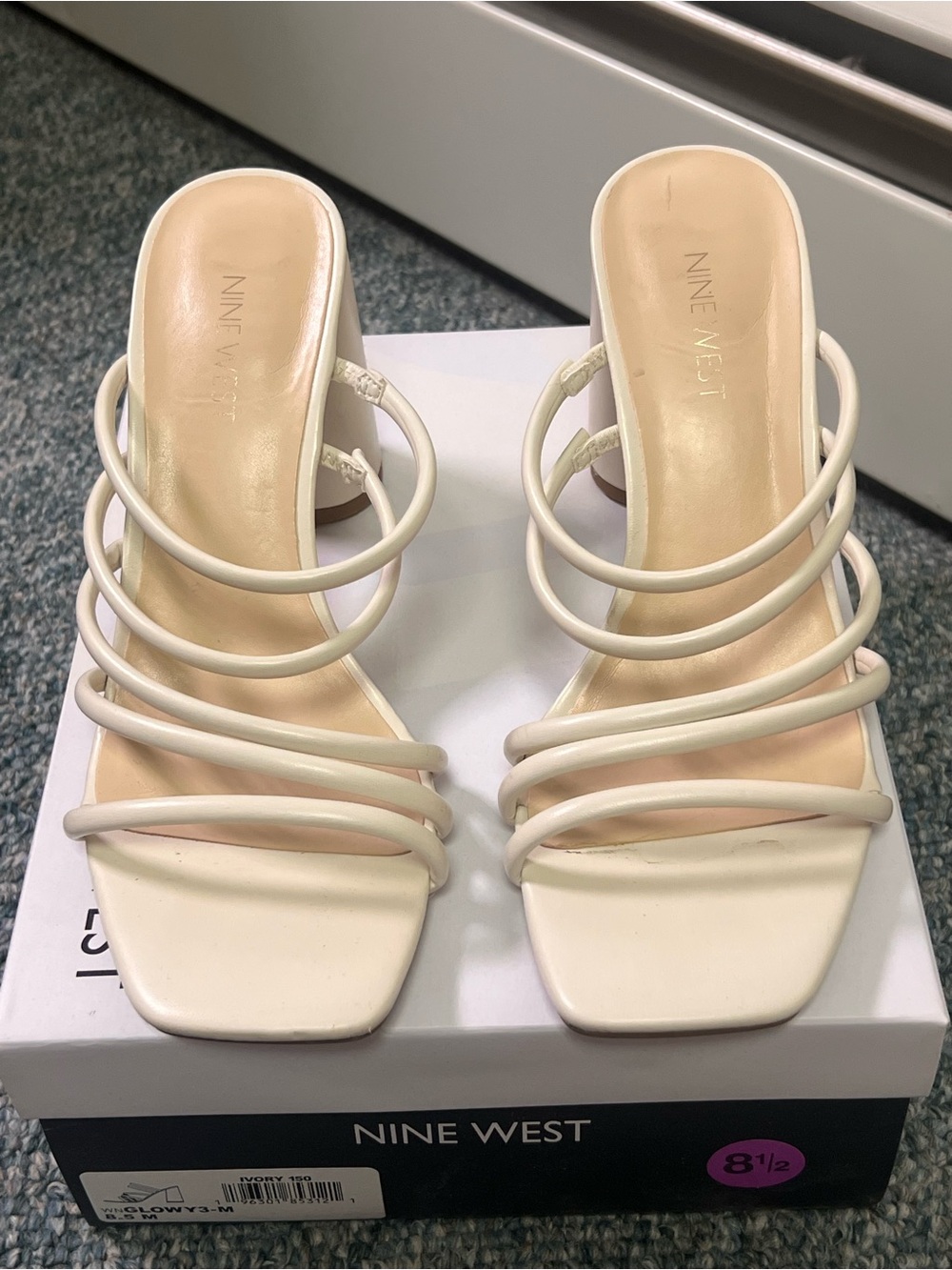 Nine West White Multi-Strap Square Toe Heeled Mules